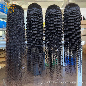 Sunlight mink brazilian  vendor jewish wig Indian temple hair processed virgin hair deep wave human hair lace frontal wig